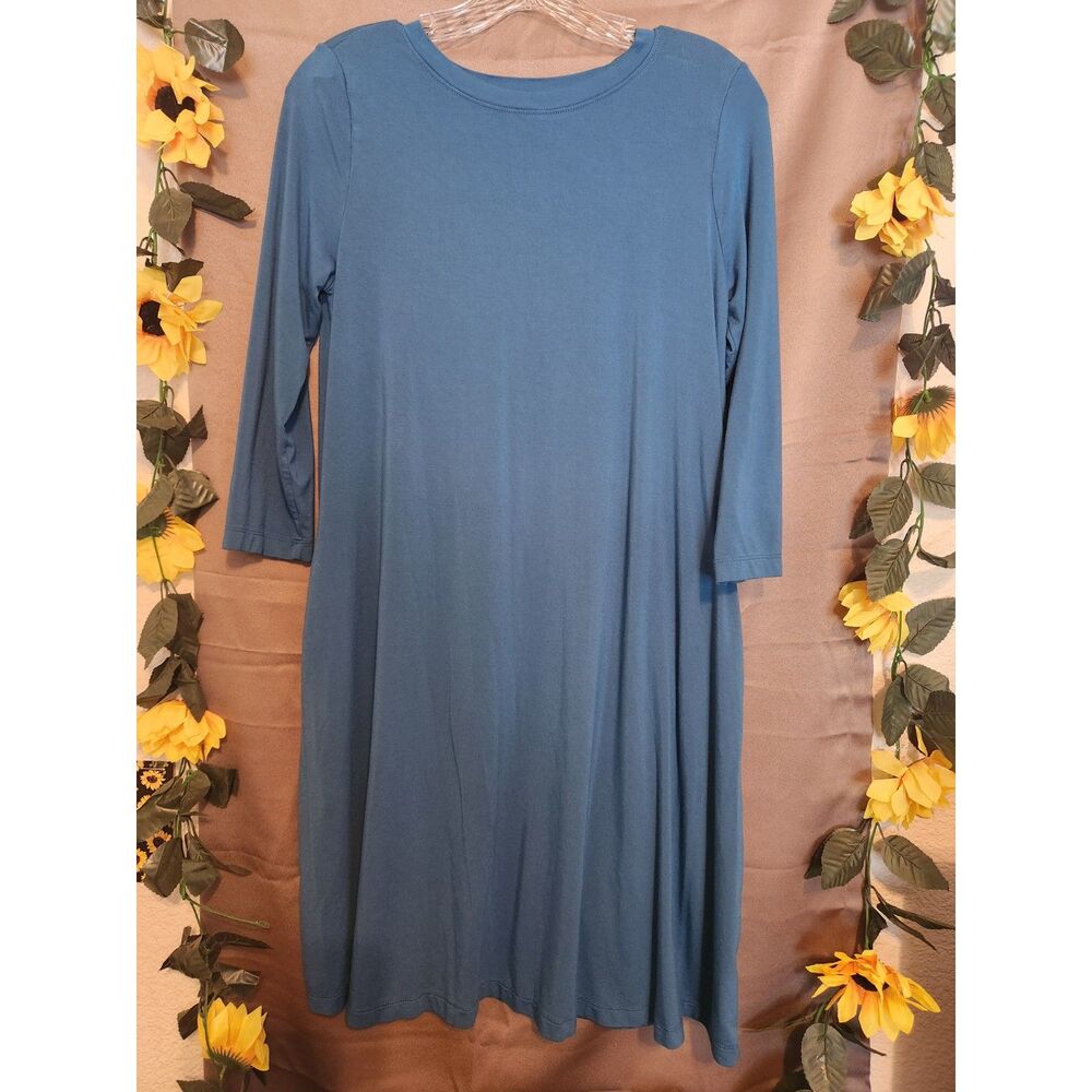 Time and Tru Women's Size S Teal Blue T-Shirt Dress Long Sleeve with Pockets